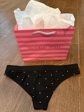 Victoria's Secret Black Bikini Panty with White Polka Dots